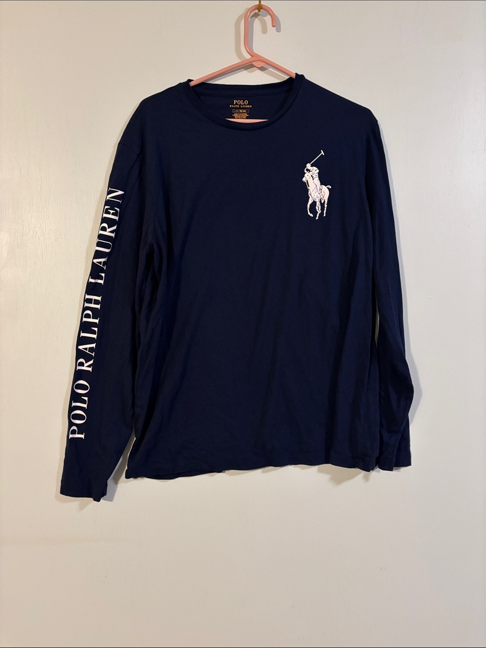 Polo by Ralph Lauren Navy Long-Sleeve Logo Tee with Sleeve Script